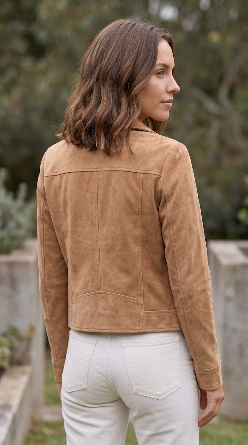 Women’s Cropped Zip Front Suede Look Biker Jacket