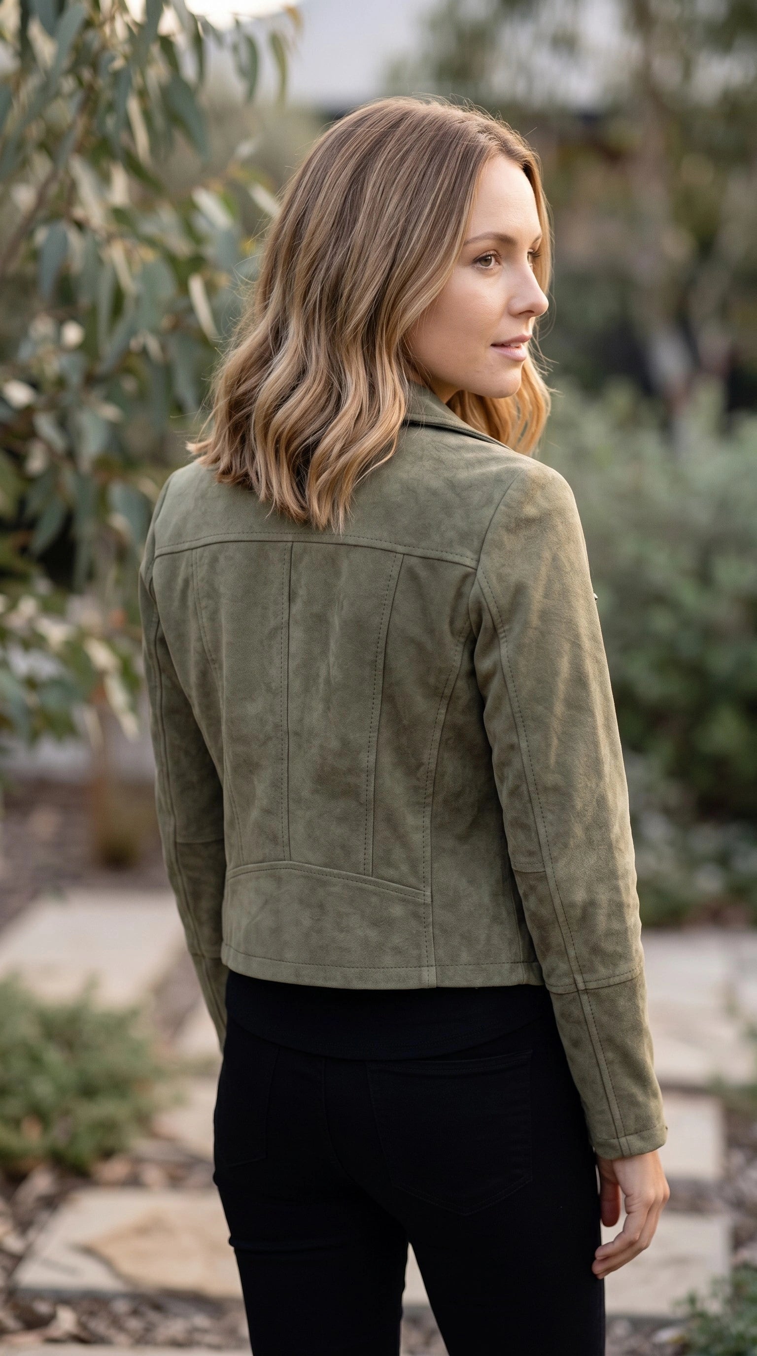 Women’s Suede Look Zip Front Cropped Biker Jacket