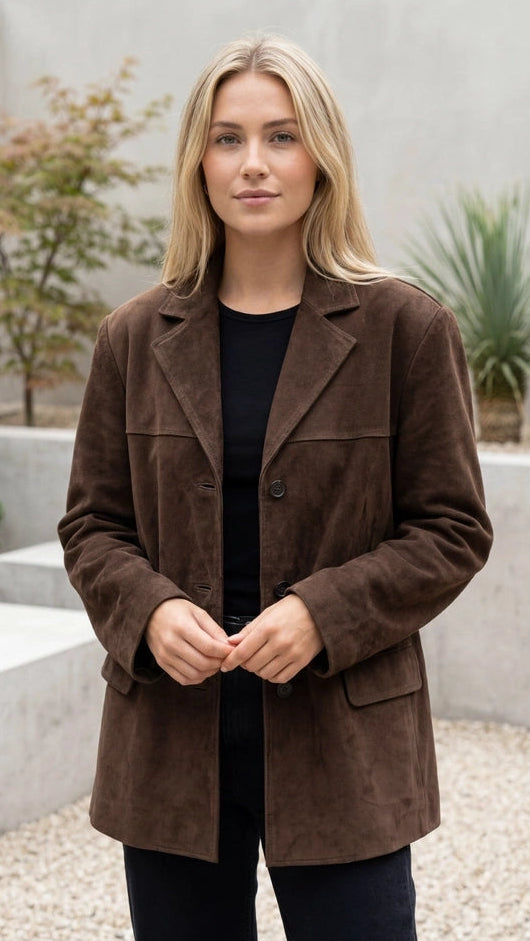 Women’s Suede Look Oversized Blazer With Pockets
