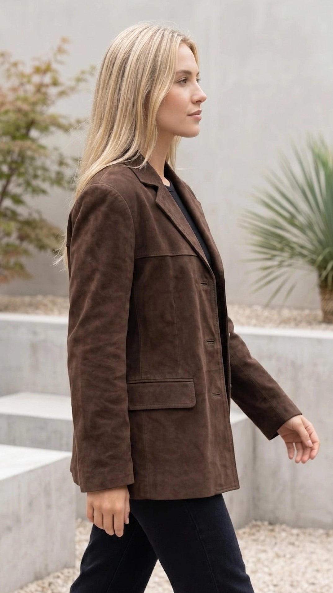 Women’s Suede Look Oversized Blazer With Pockets