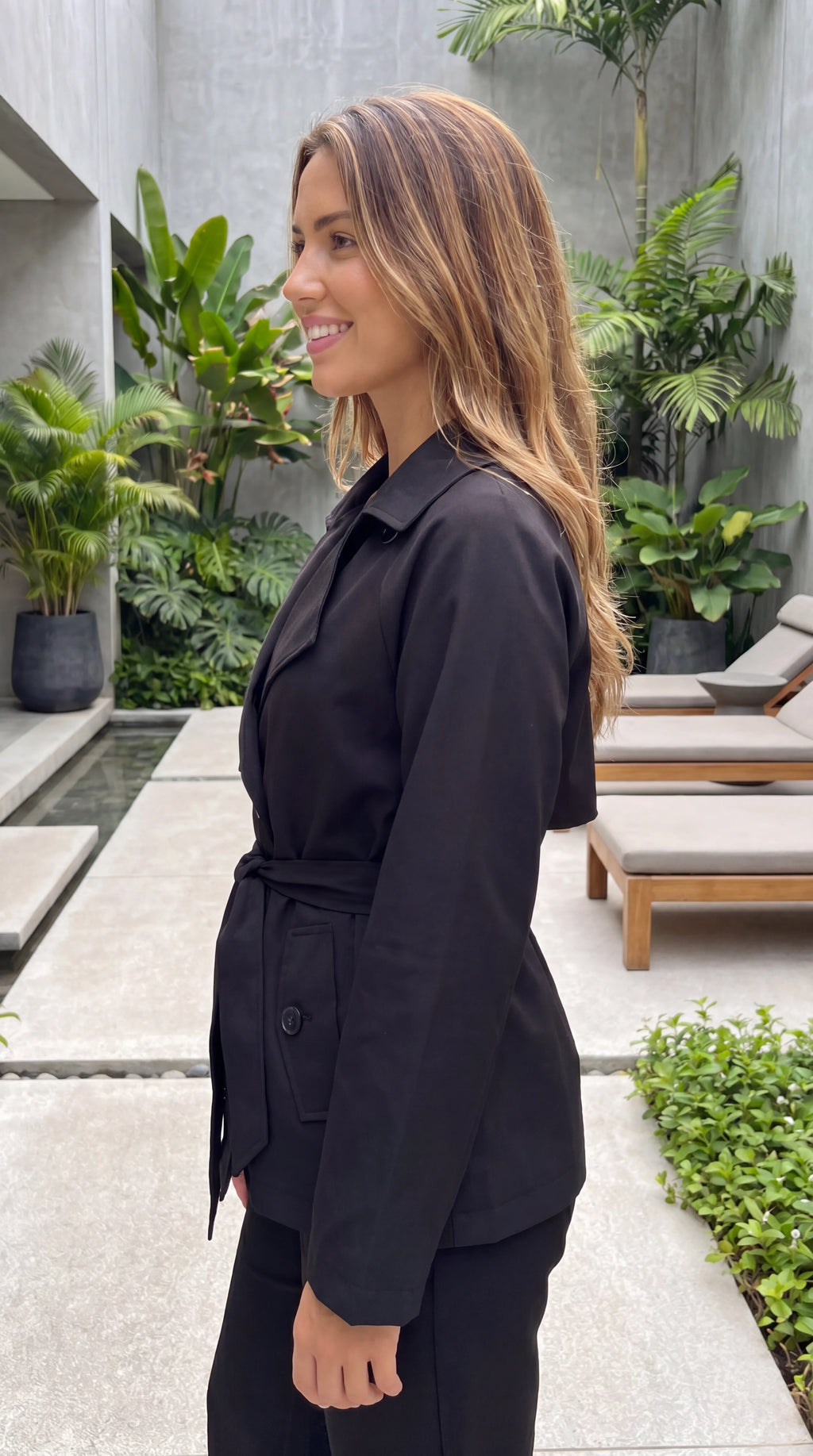 Women's Double Breasted Belted Trench Jacket with Pockets