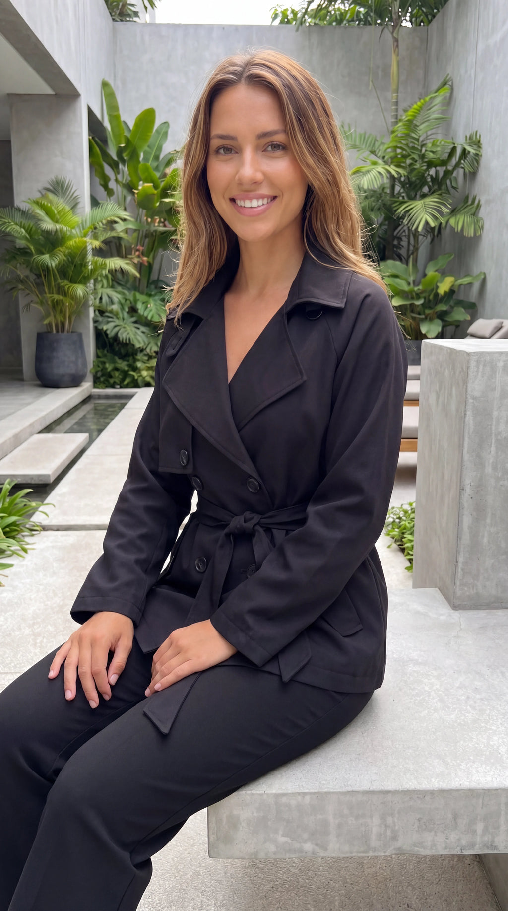 Women's Double Breasted Belted Trench Jacket with Pockets