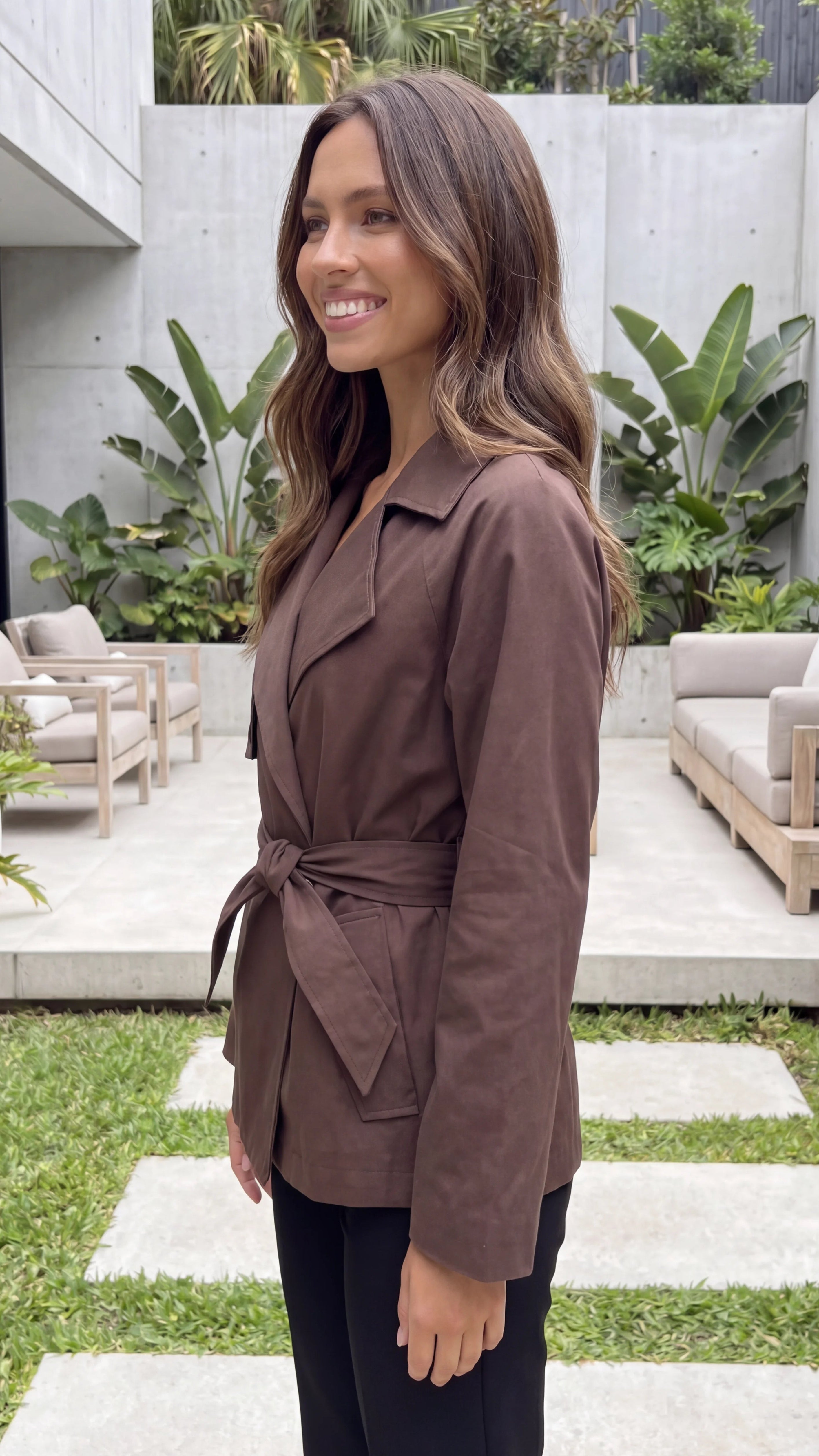 Women's Double Breasted Belted Trench Jacket with Pockets