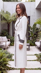 Women's Lapel Collar Double Breasted Contrast Trim Long Coat