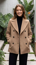 Women's Lapel Collar Double Breasted Coat With Pockets