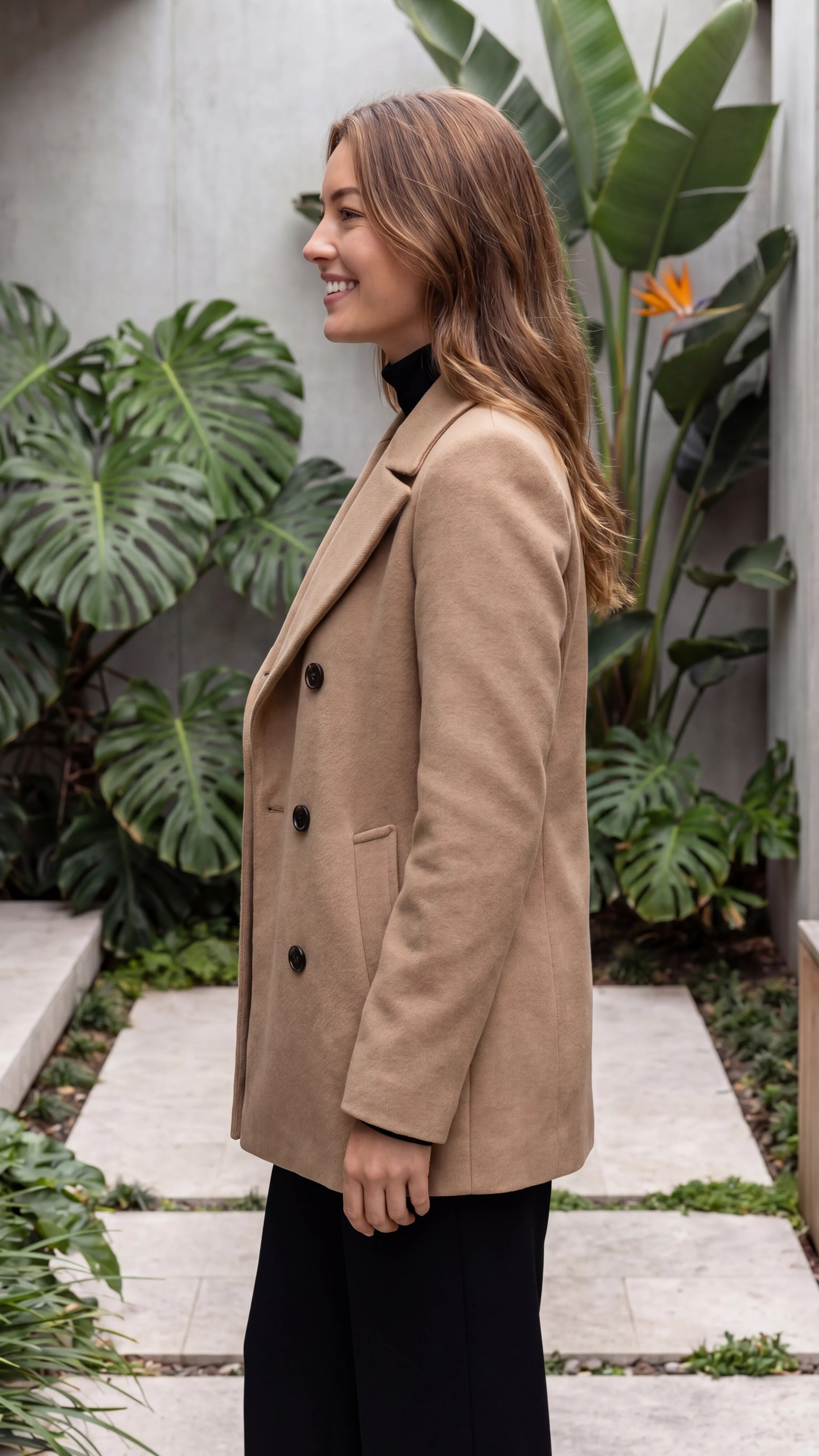 Women's Lapel Collar Double Breasted Coat With Pockets