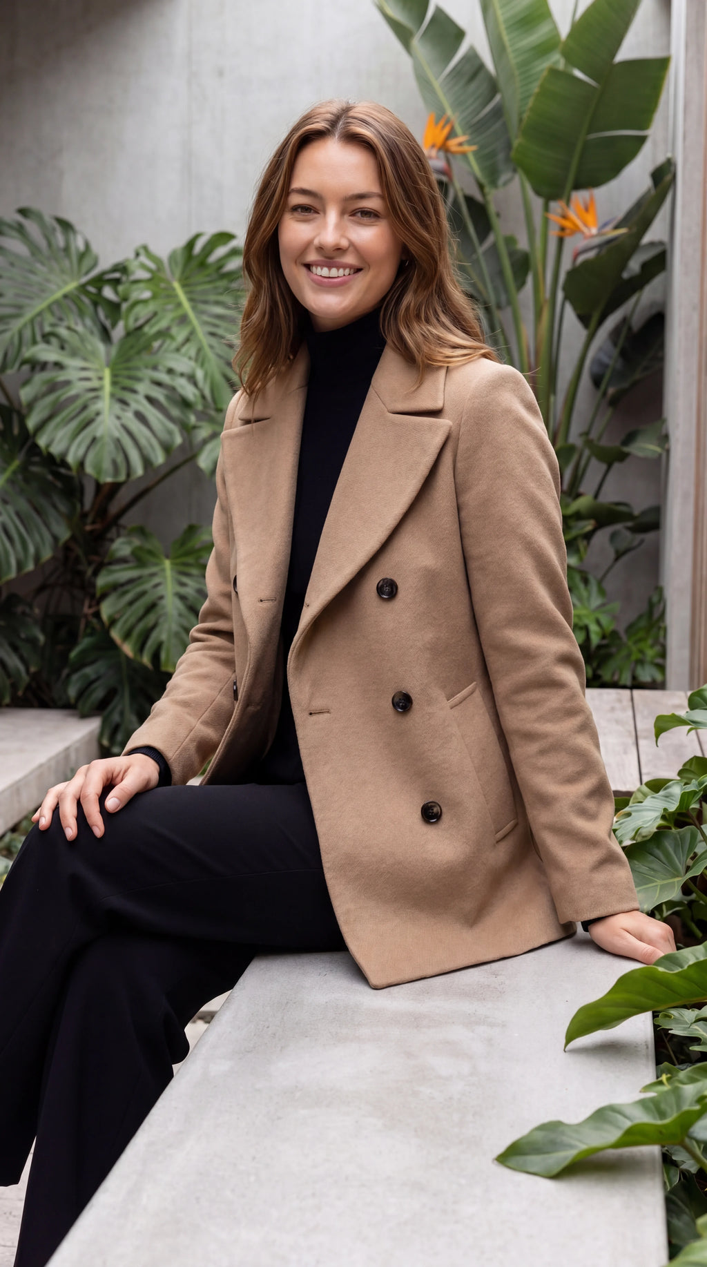 Women's Lapel Collar Double Breasted Coat With Pockets