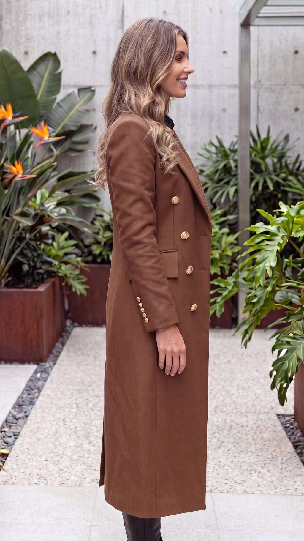 Women's Double Breasted Tailored Longline Coat with Pockets