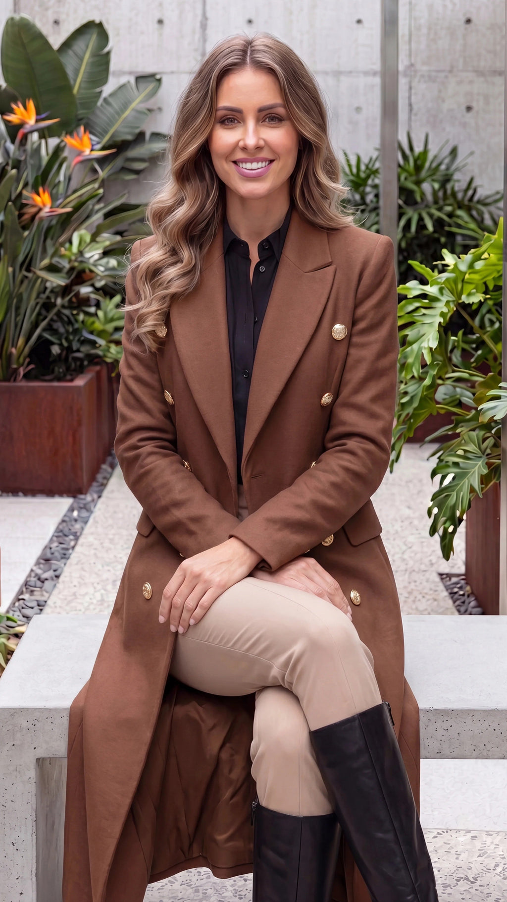 Women's Double Breasted Tailored Longline Coat with Pockets