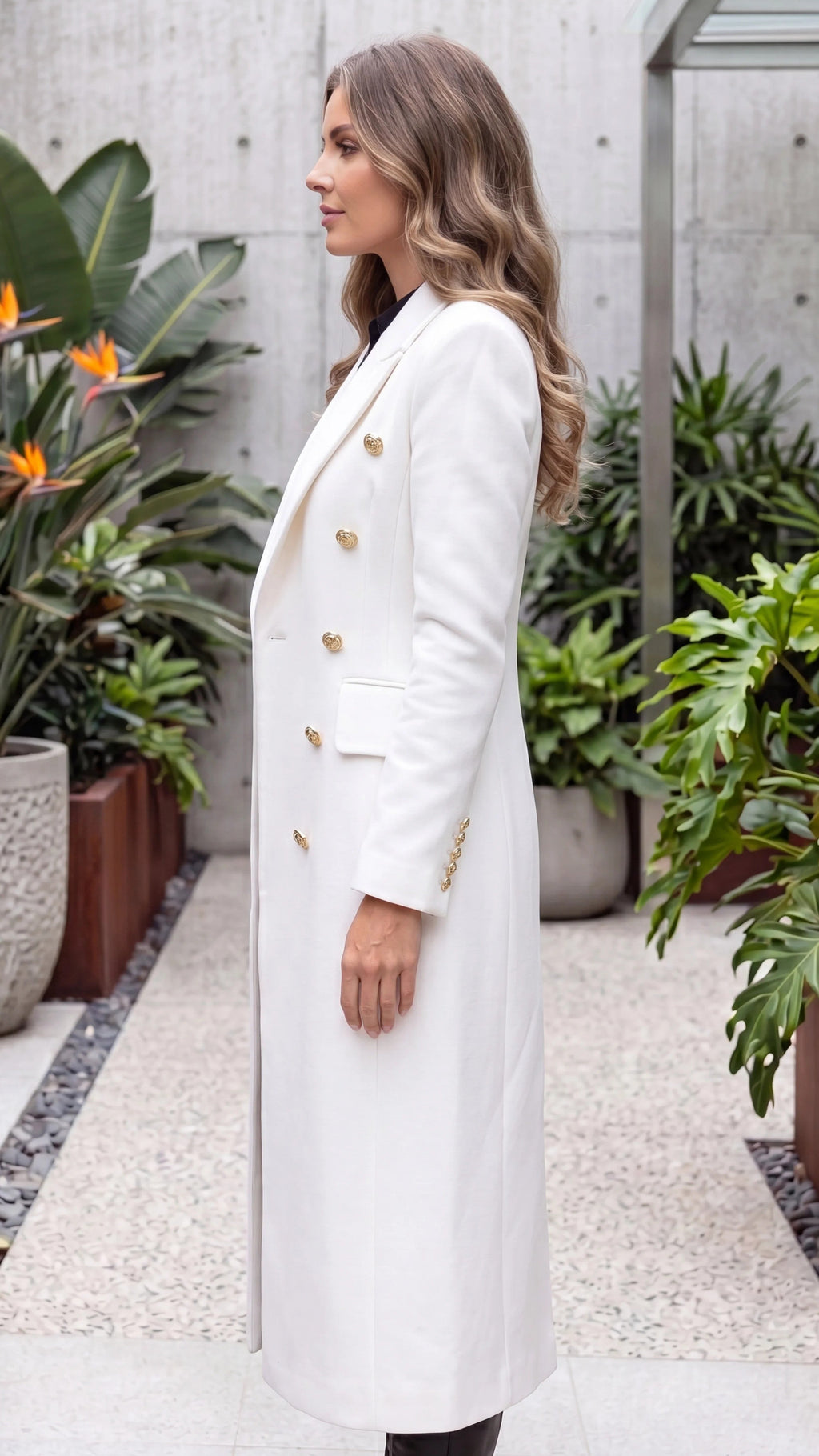 Women's Double Breasted Tailored Longline Coat with Pockets