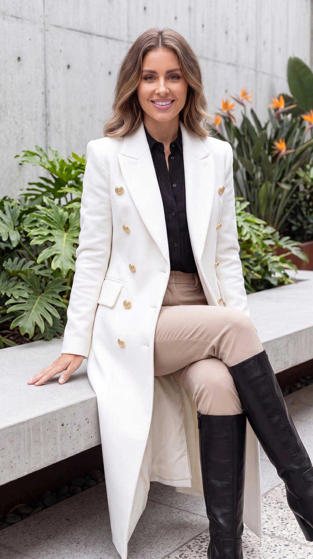 Women's Double Breasted Tailored Longline Coat with Pockets