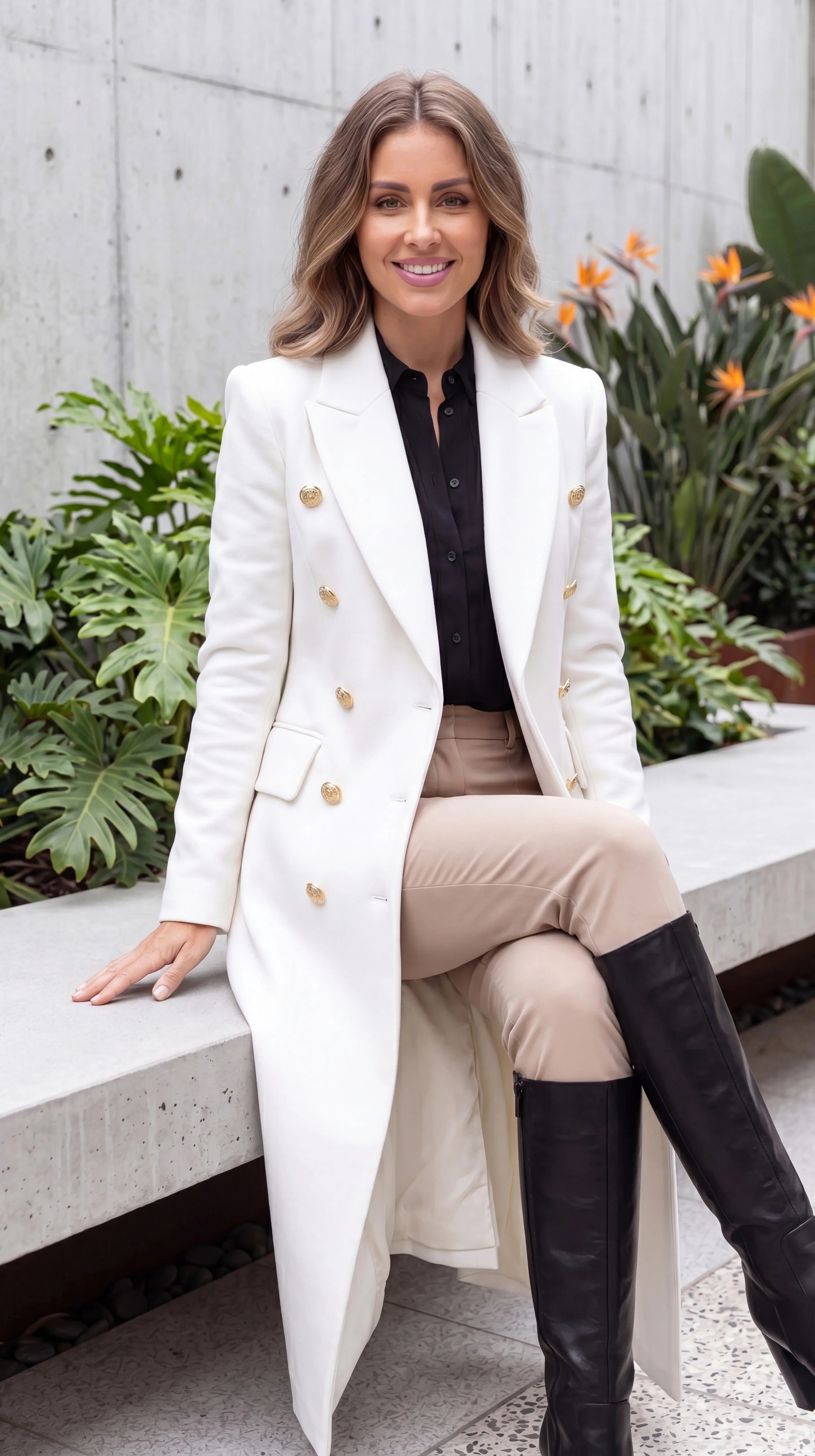 Women's Double Breasted Tailored Longline Coat with Pockets