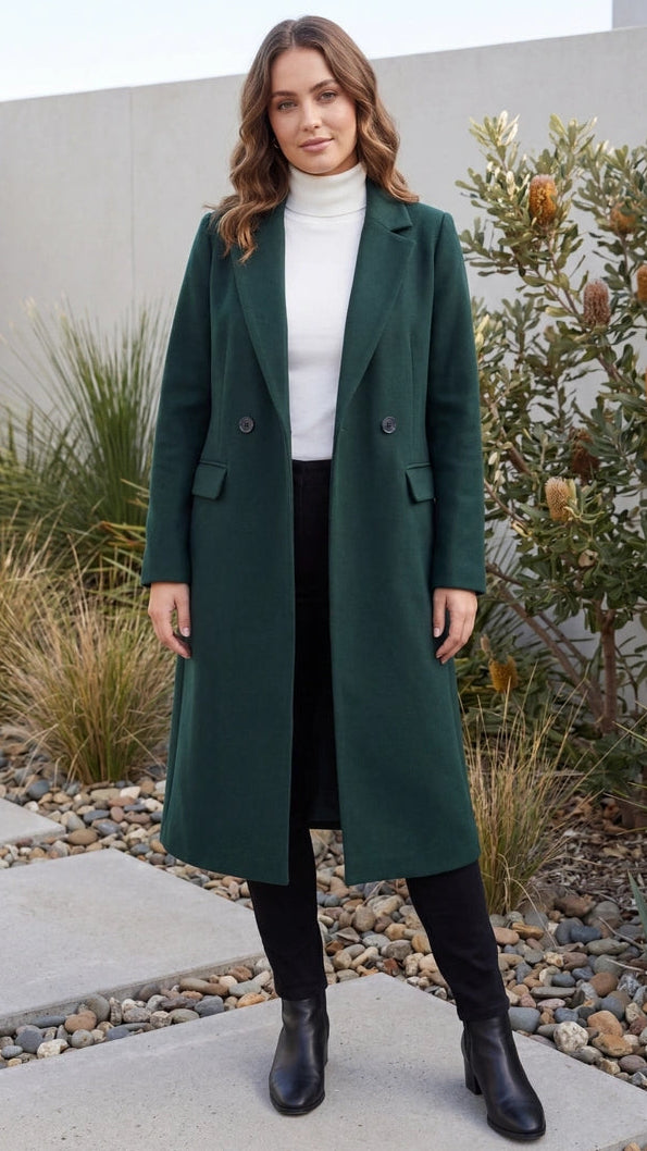 Women’s Lapel Collar Double Breasted Longline Coat