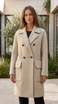 Women's Lapel Collar Double Breasted Coat with Patch Pockets