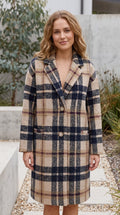 Women's Lapel Collar Single Breasted Plaid Long Coat