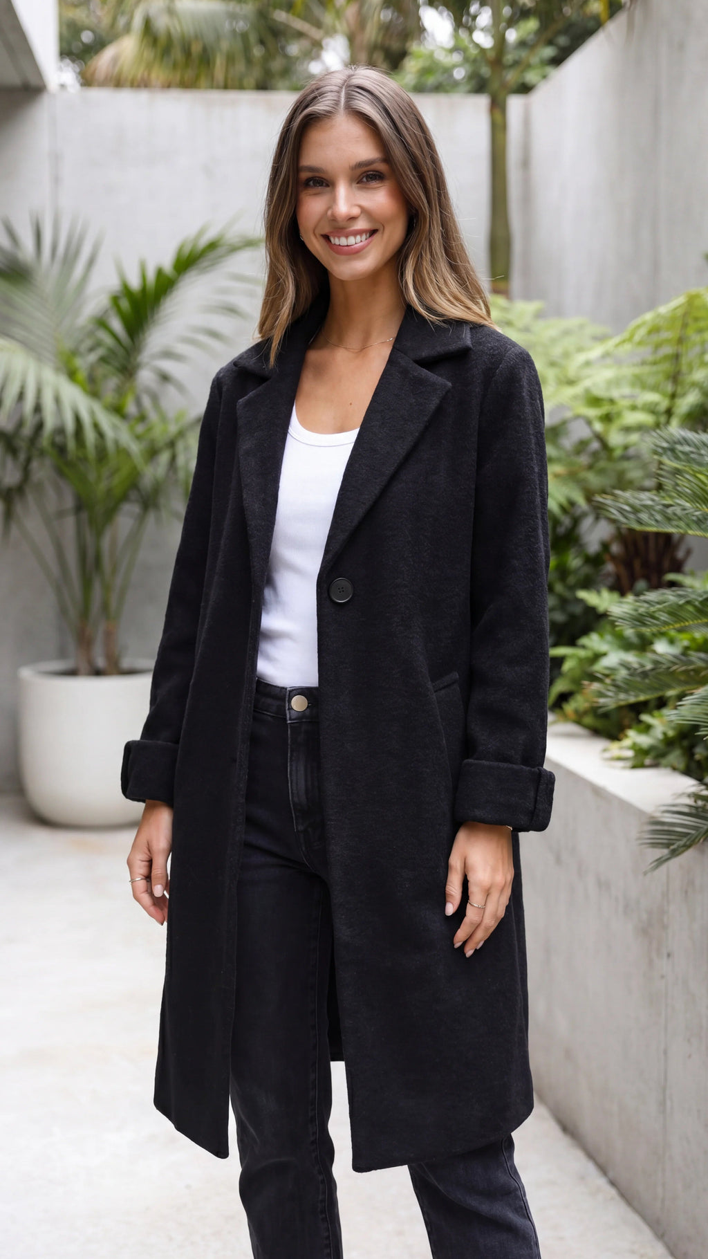Women's Lapel Collar Button Up Longline Coat