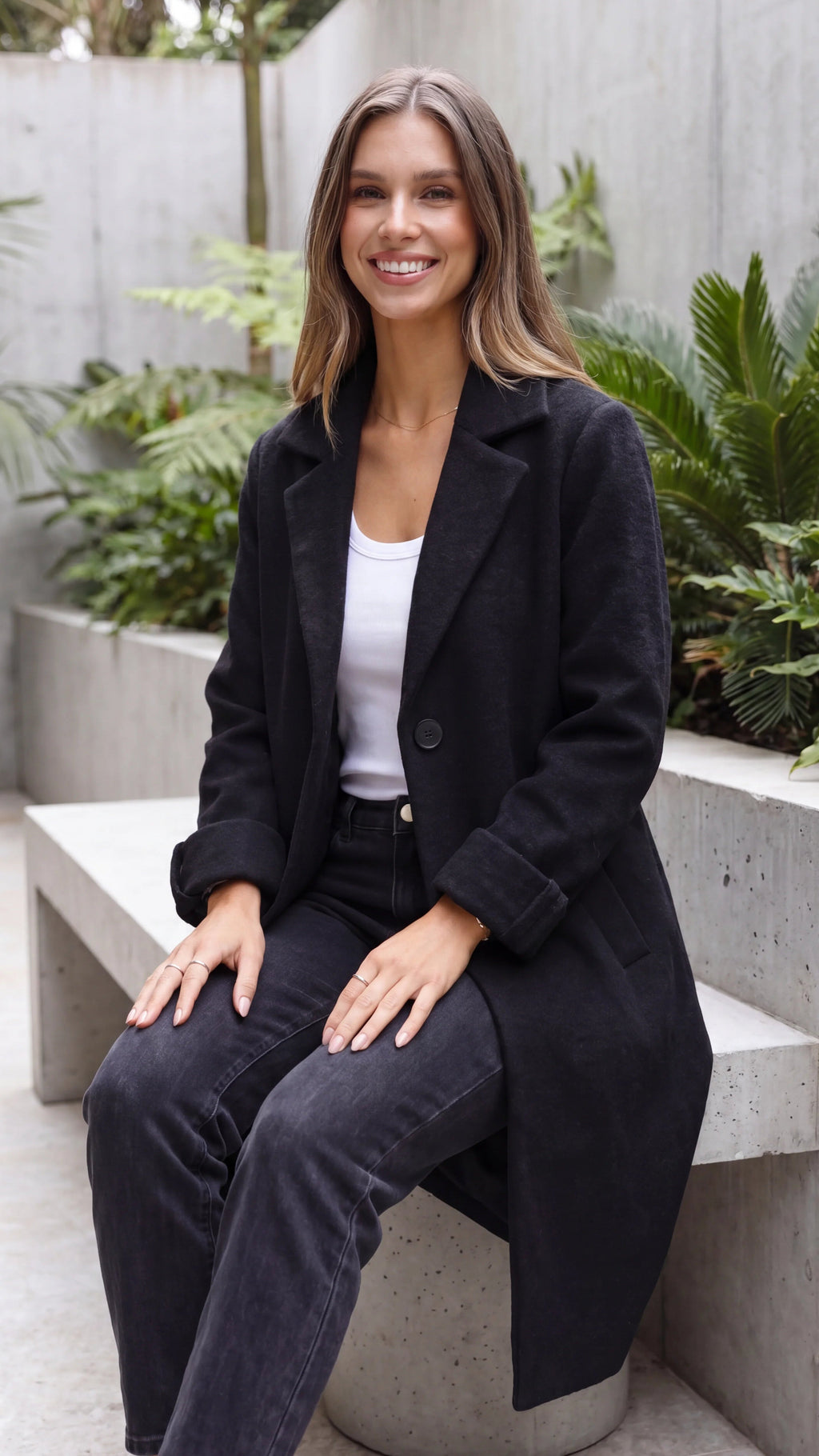 Women's Lapel Collar Button Up Longline Coat
