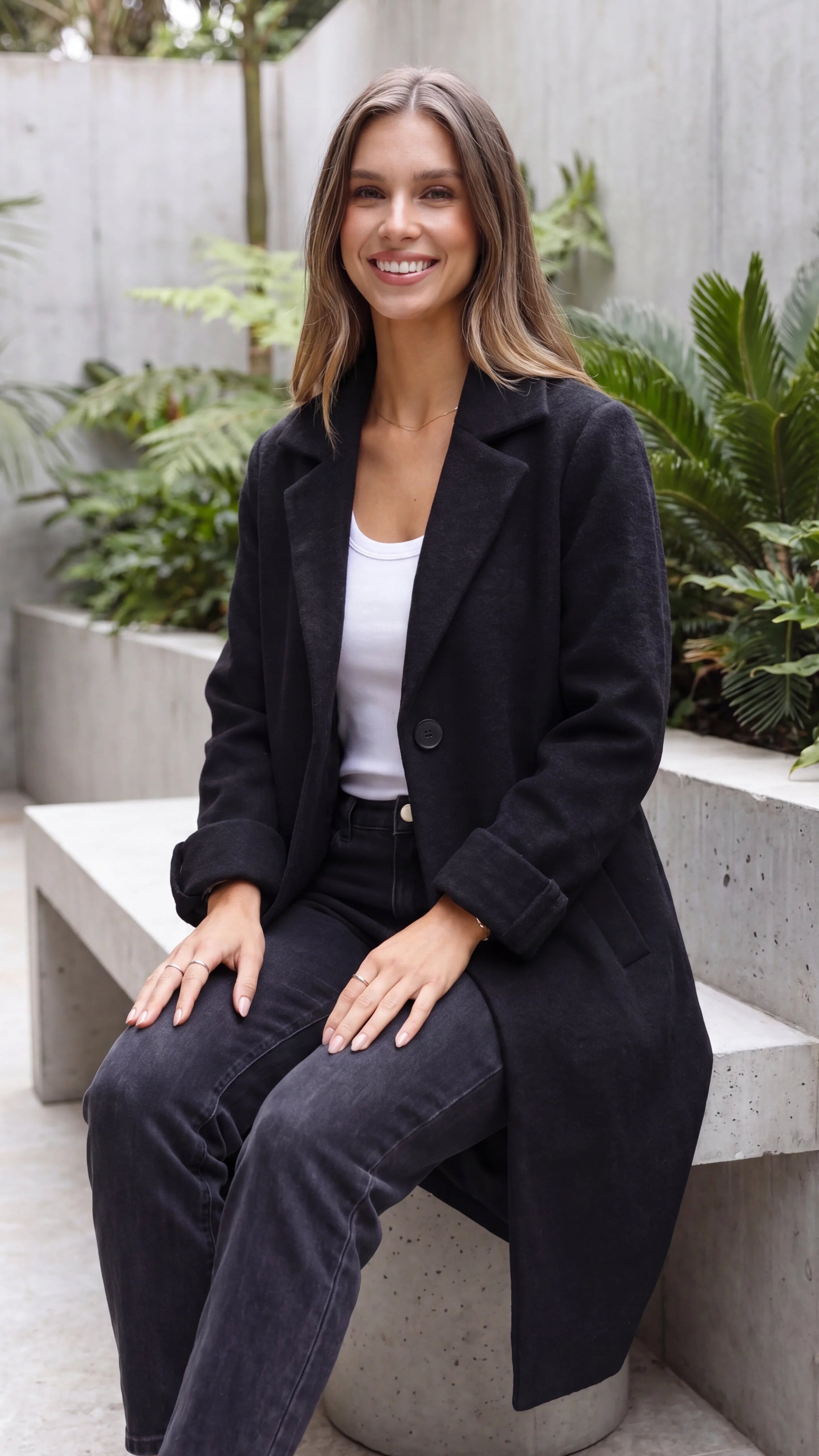 Women's Lapel Collar Button Up Longline Coat