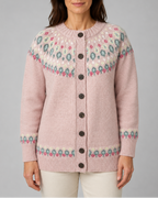 Women's Fair Isle Knit Cardigan with Round Neck and Button Front