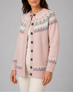Women's Fair Isle Knit Cardigan with Round Neck and Button Front