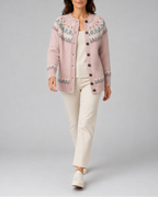 Women's Fair Isle Knit Cardigan with Round Neck and Button Front