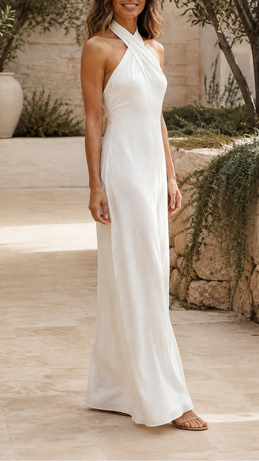 Women's Halter Neck Backless Boho Maxi Dress
