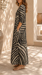 Women's Printed Maxi Dress | V Neck Long Sleeve Summer Dress