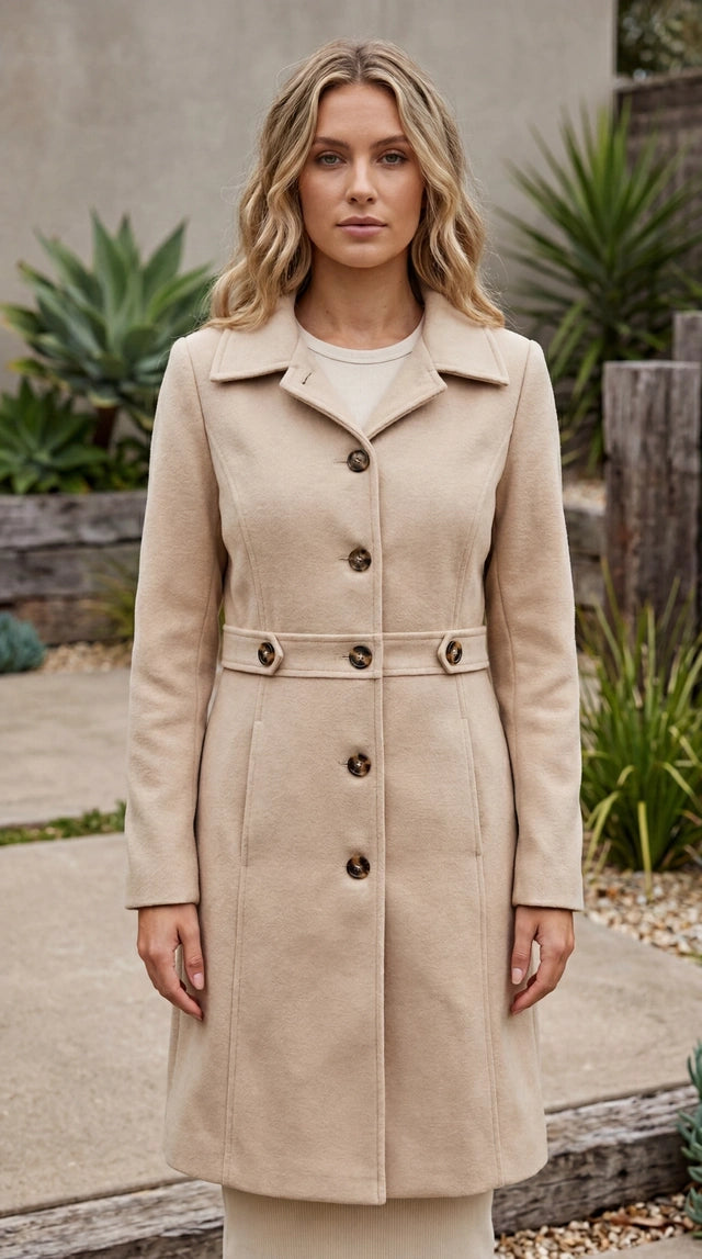 Women's Long Button-Up Coat with Pockets