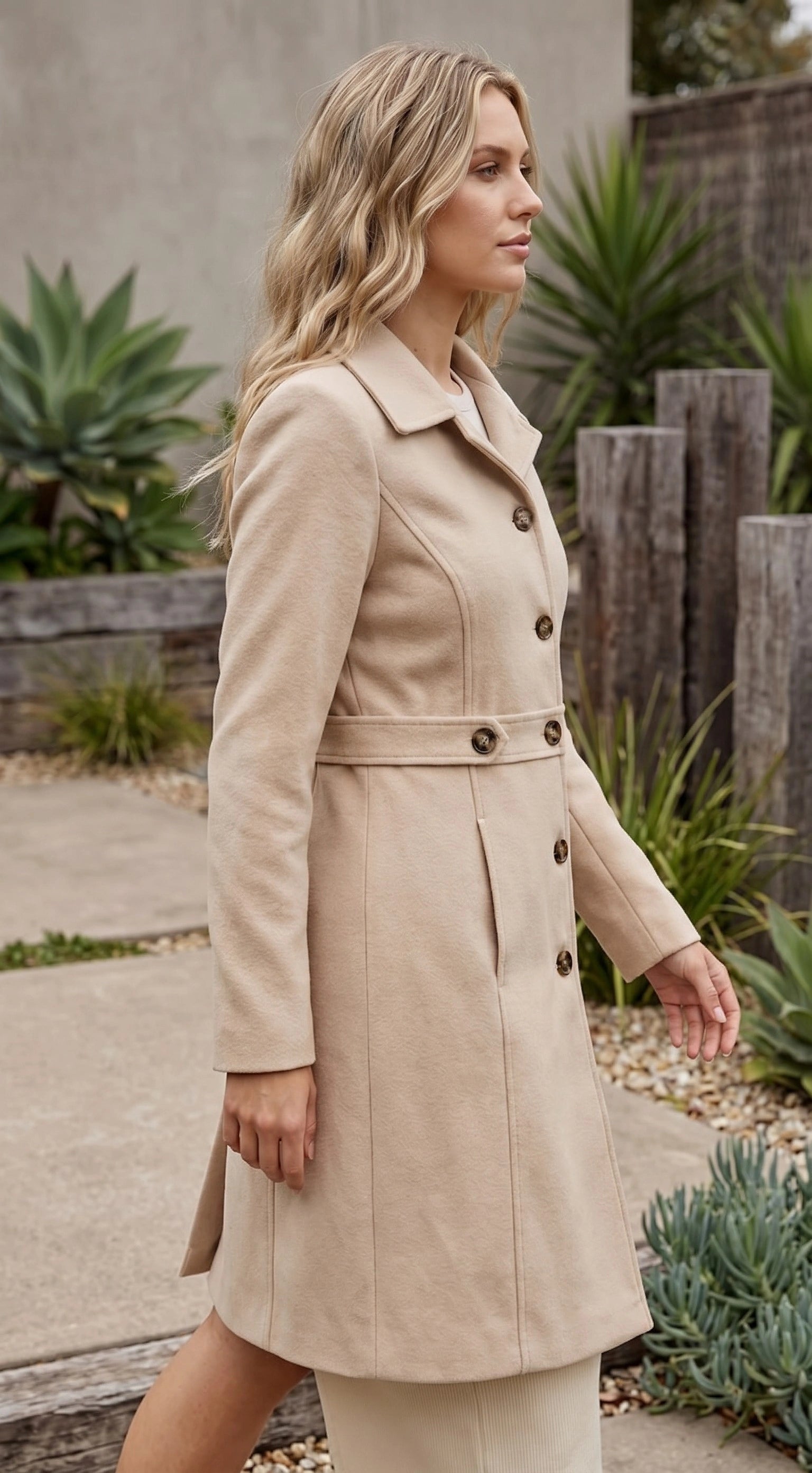Women's Long Button-Up Coat with Pockets