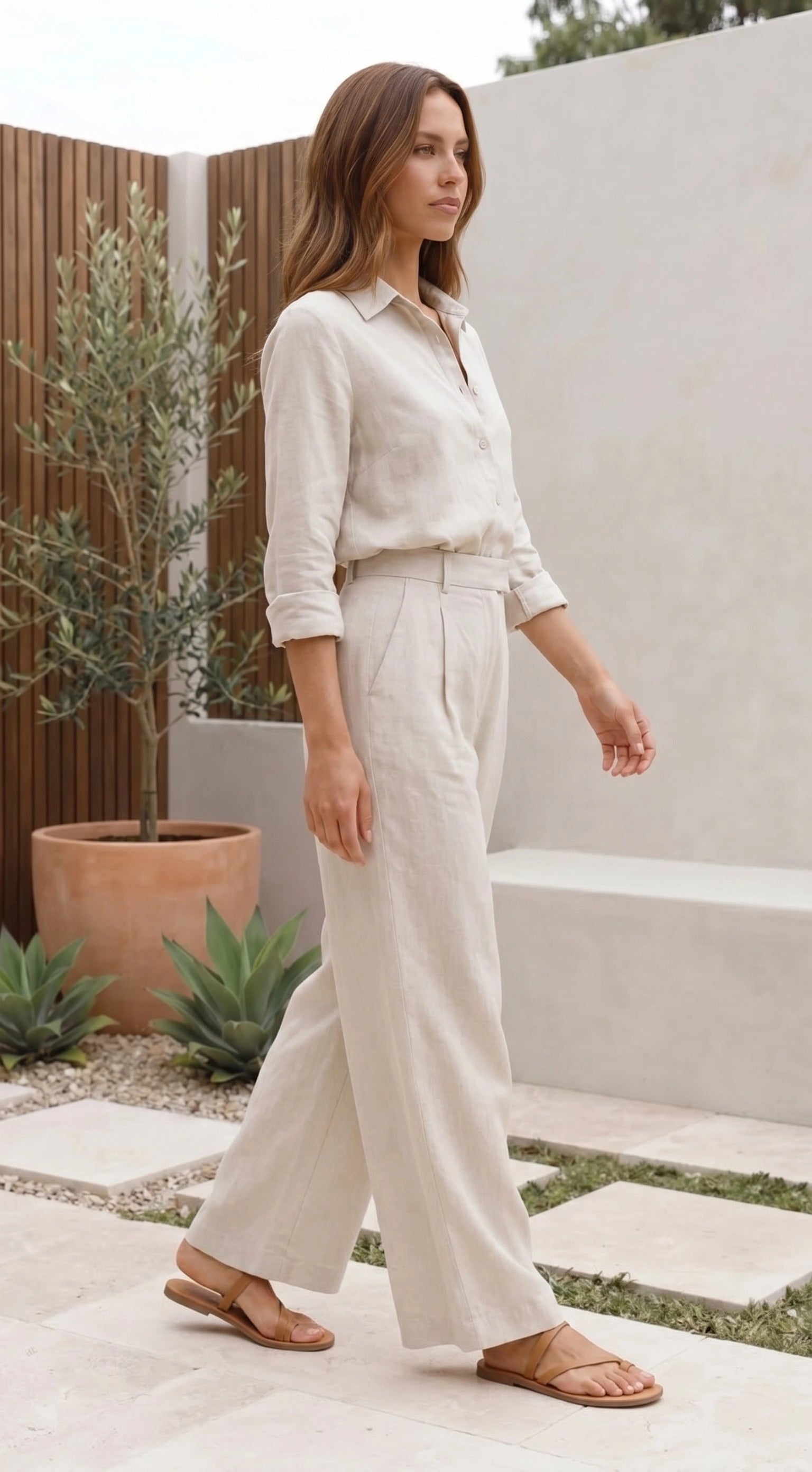 Women’s Long Sleeve Button Up Shirt and Wide Leg Pants Matching Set