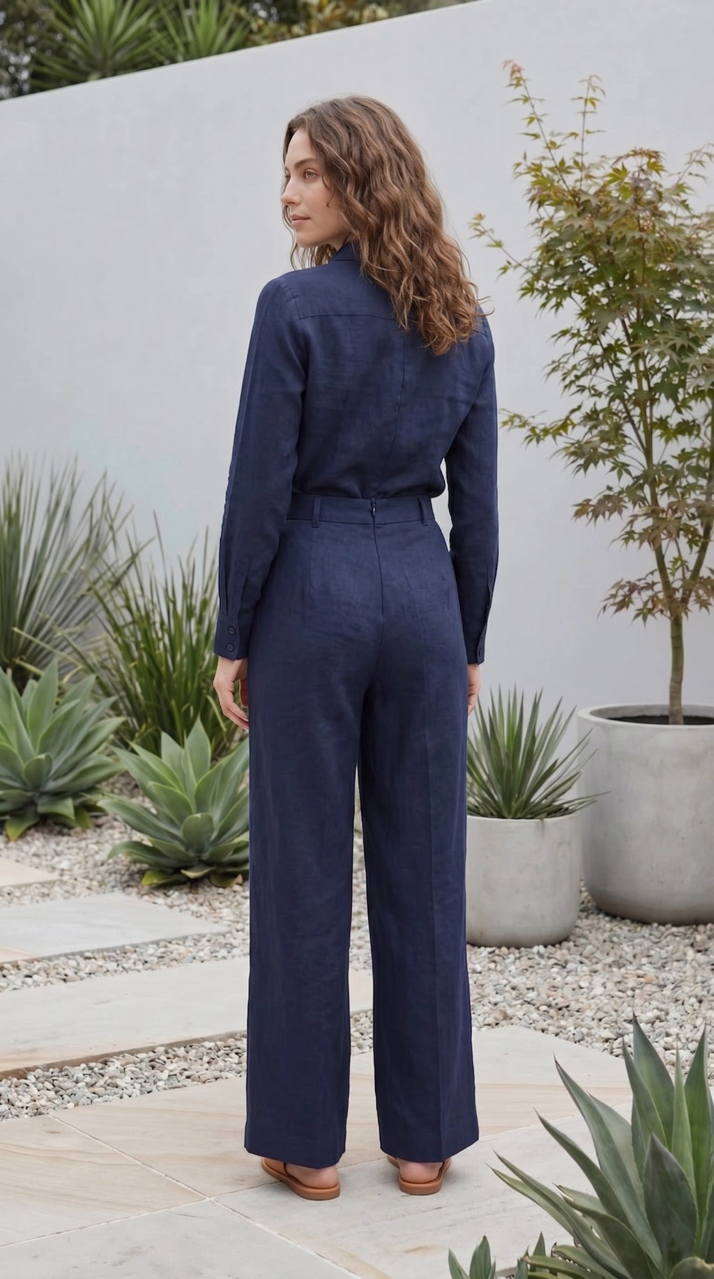 Women’s Long Sleeve Button Up Shirt and Wide Leg Pants Matching Set