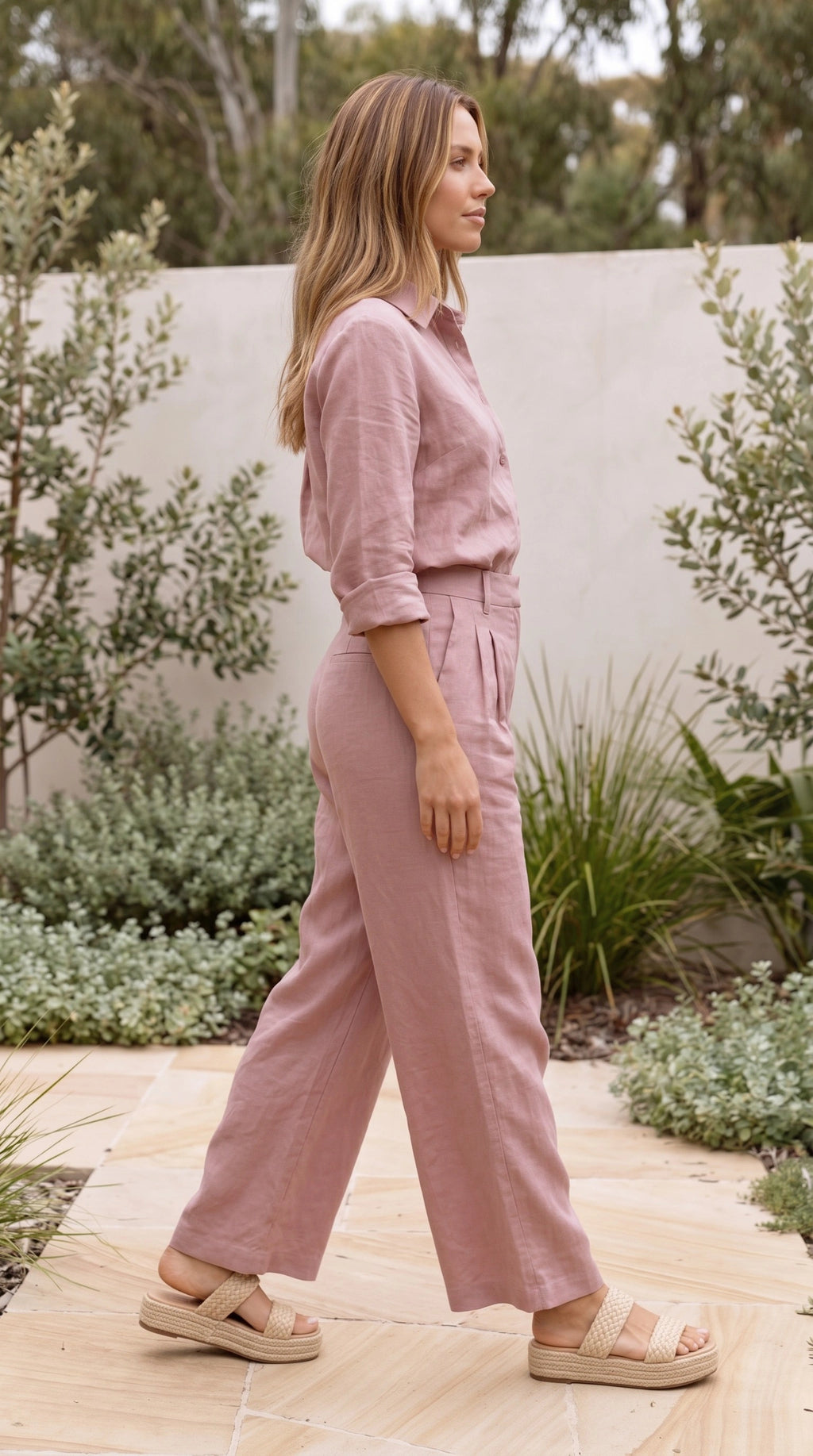 Women’s Long Sleeve Button Up Shirt and Wide Leg Pants Matching Set