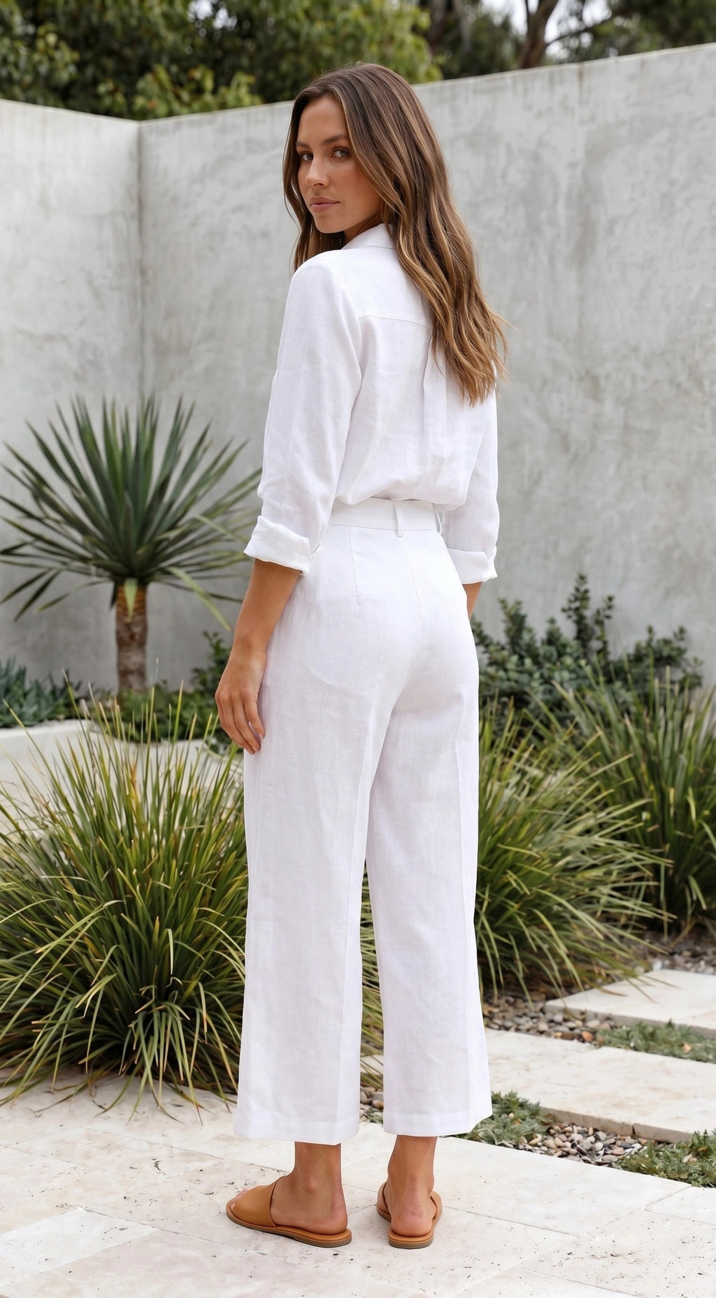Women’s Long Sleeve Button Up Shirt and Wide Leg Pants Matching Set