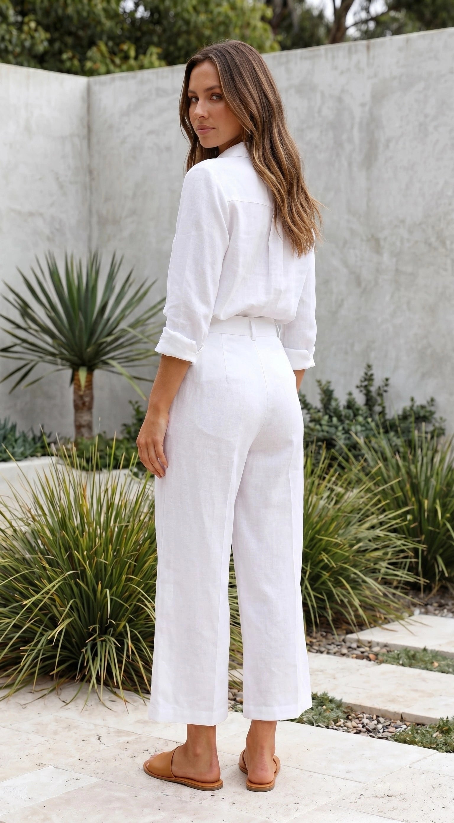 Women’s Long Sleeve Button Up Shirt and Wide Leg Pants Matching Set