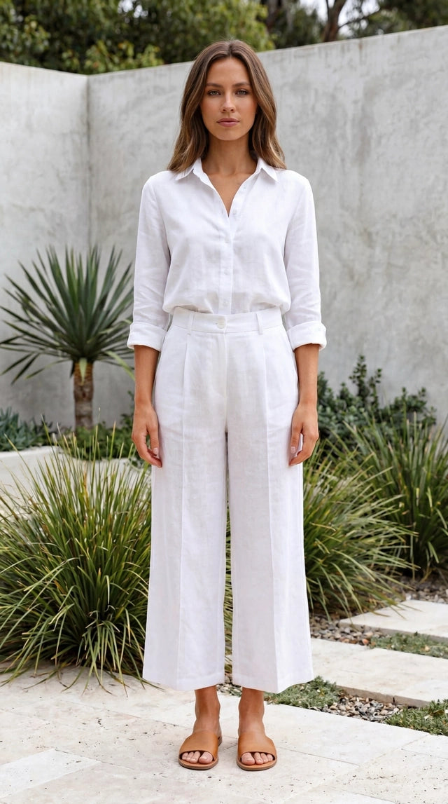 Women’s Long Sleeve Button Up Shirt and Wide Leg Pants Matching Set