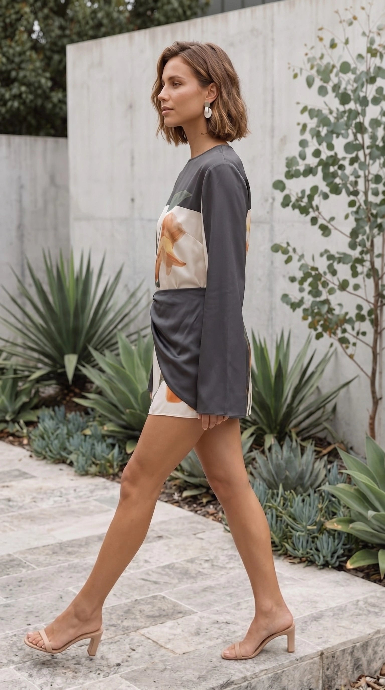 Women's Long Sleeve Floral Print Twist Front Cocktail Mini Dress