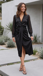 Women's Midi Dress | Long Sleeve Lace V Neck Wedding Guest Dress 4