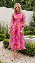 Women’s Long Sleeve Floral Print Sheer Midi Dress