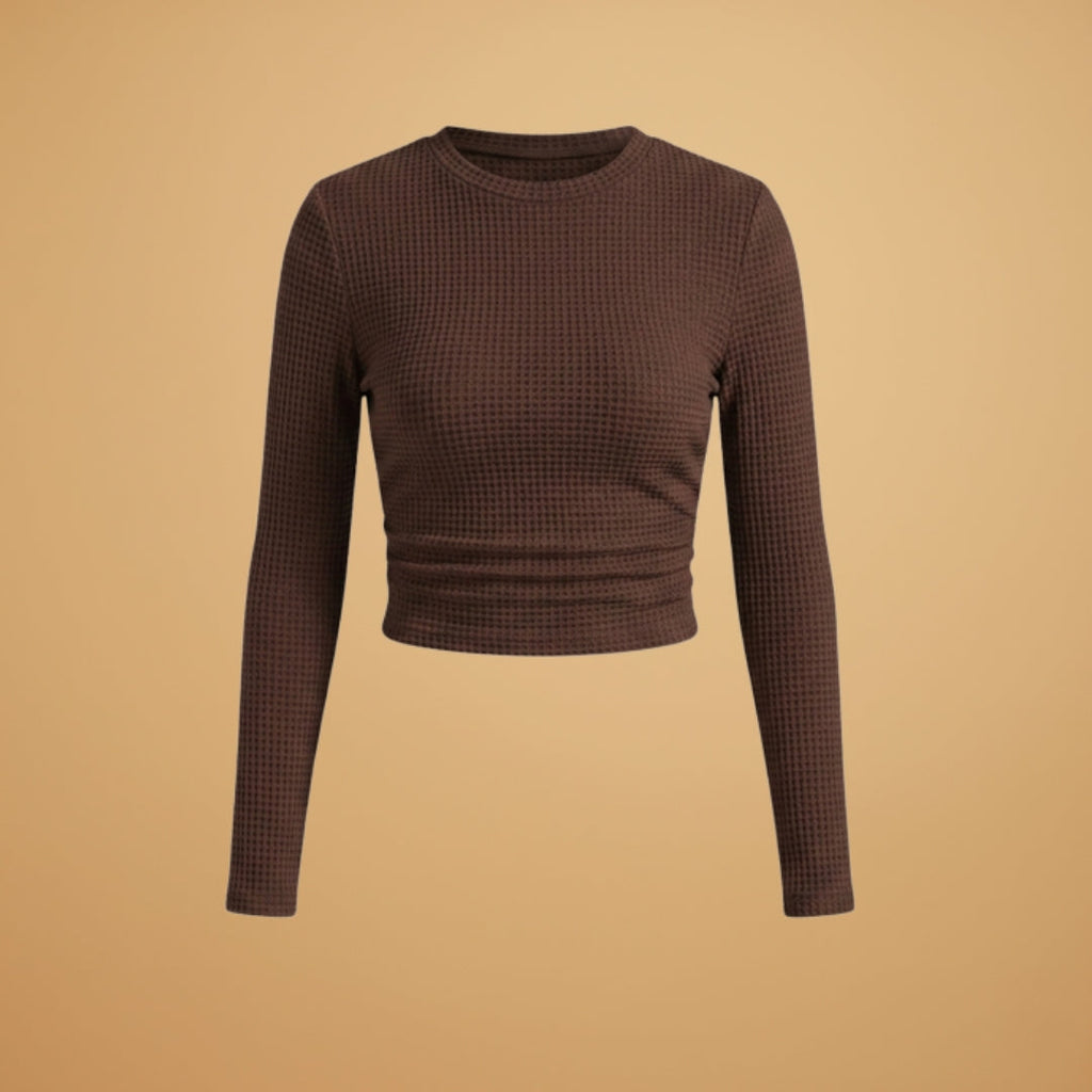 Women's Long Sleeve Textured Crop Top brown 1