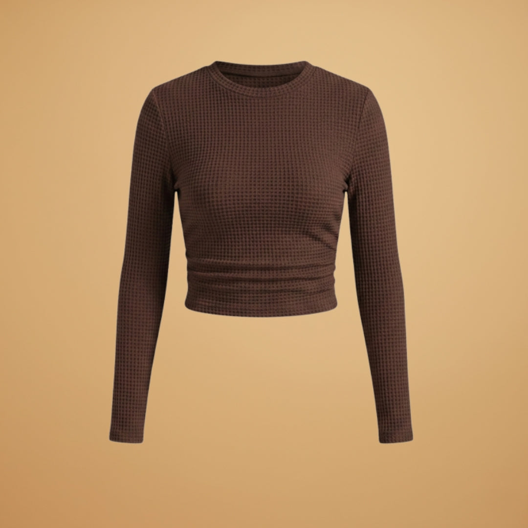Women's Long Sleeve Textured Crop Top brown 1