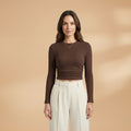 Women's Long Sleeve Textured Crop Top brown 2