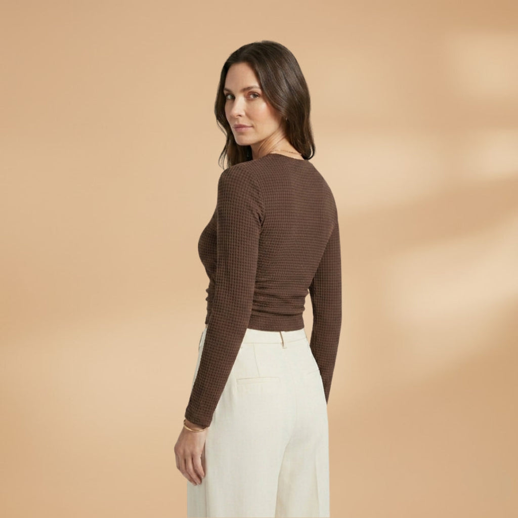 Women's Long Sleeve Textured Crop Top brown 5