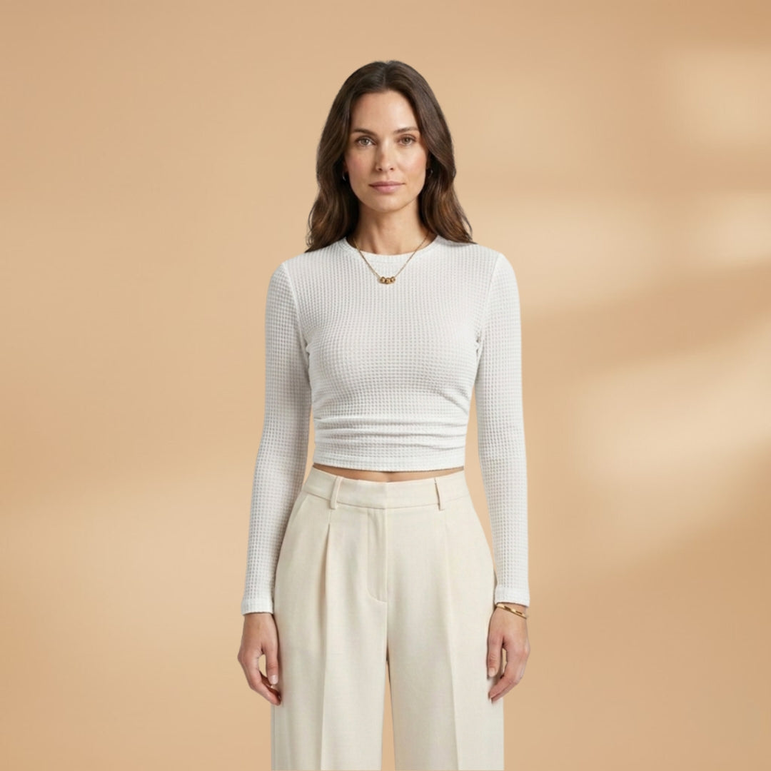 Women's Long Sleeve Textured Crop Top white