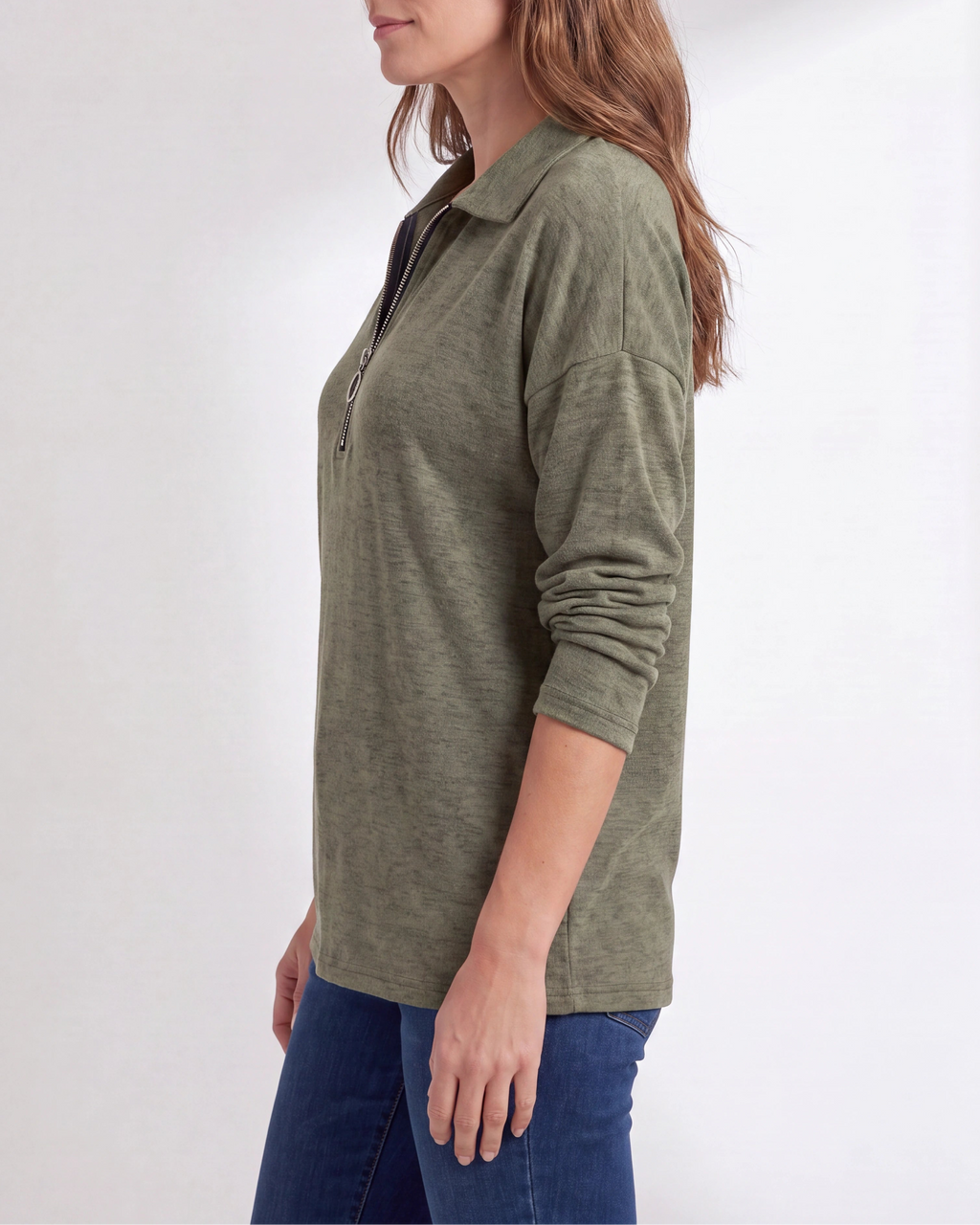 Women's Lightweight Quarter Zip Pullover | Collared Long Sleeve Jumper