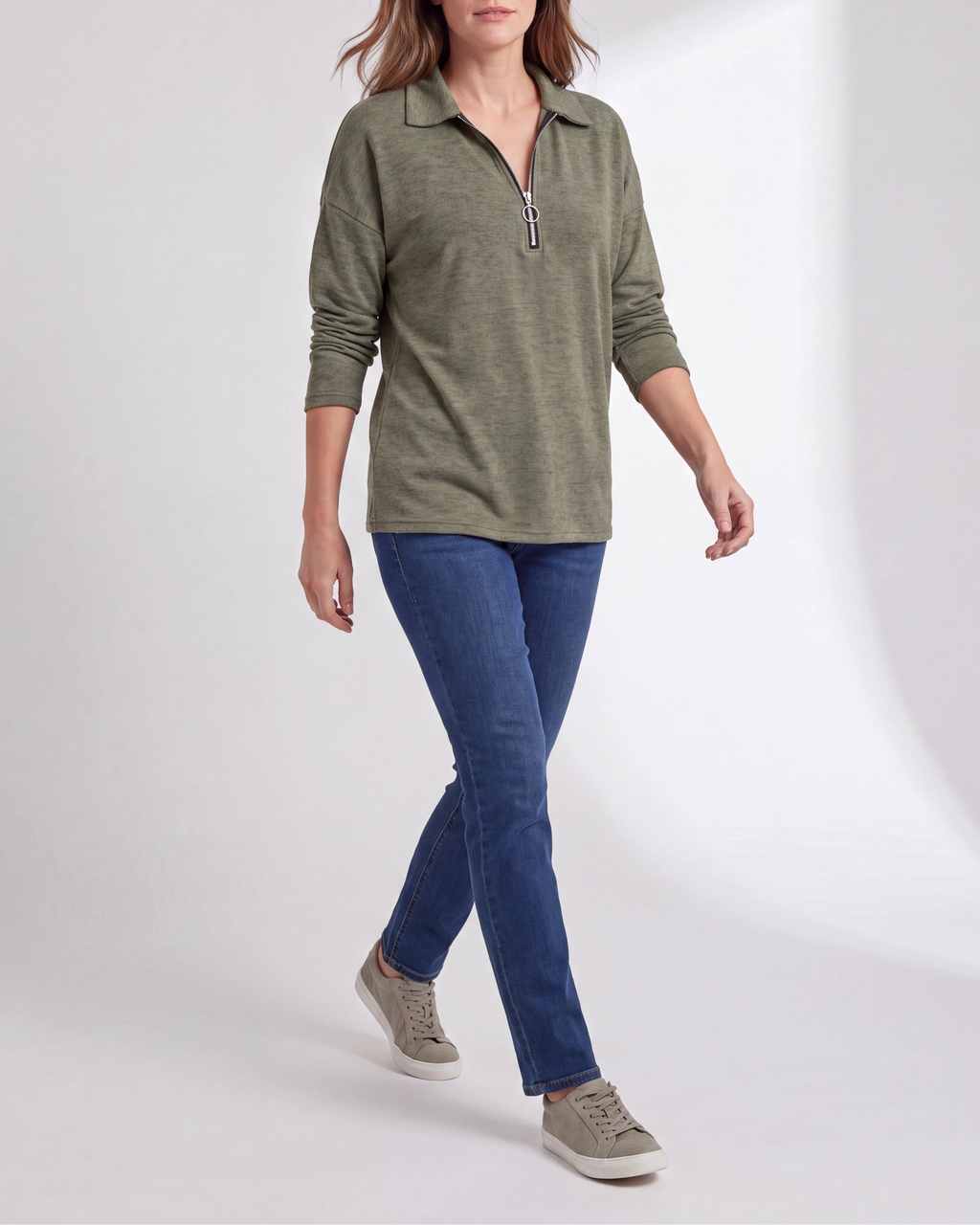 Women's Lightweight Quarter Zip Pullover | Collared Long Sleeve Jumper