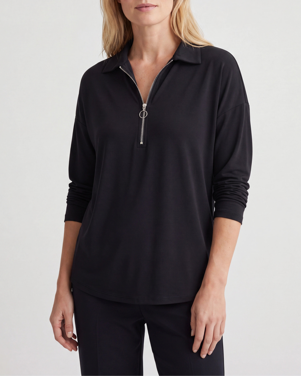 Women's Lightweight Quarter Zip Pullover | Collared Long Sleeve Jumper