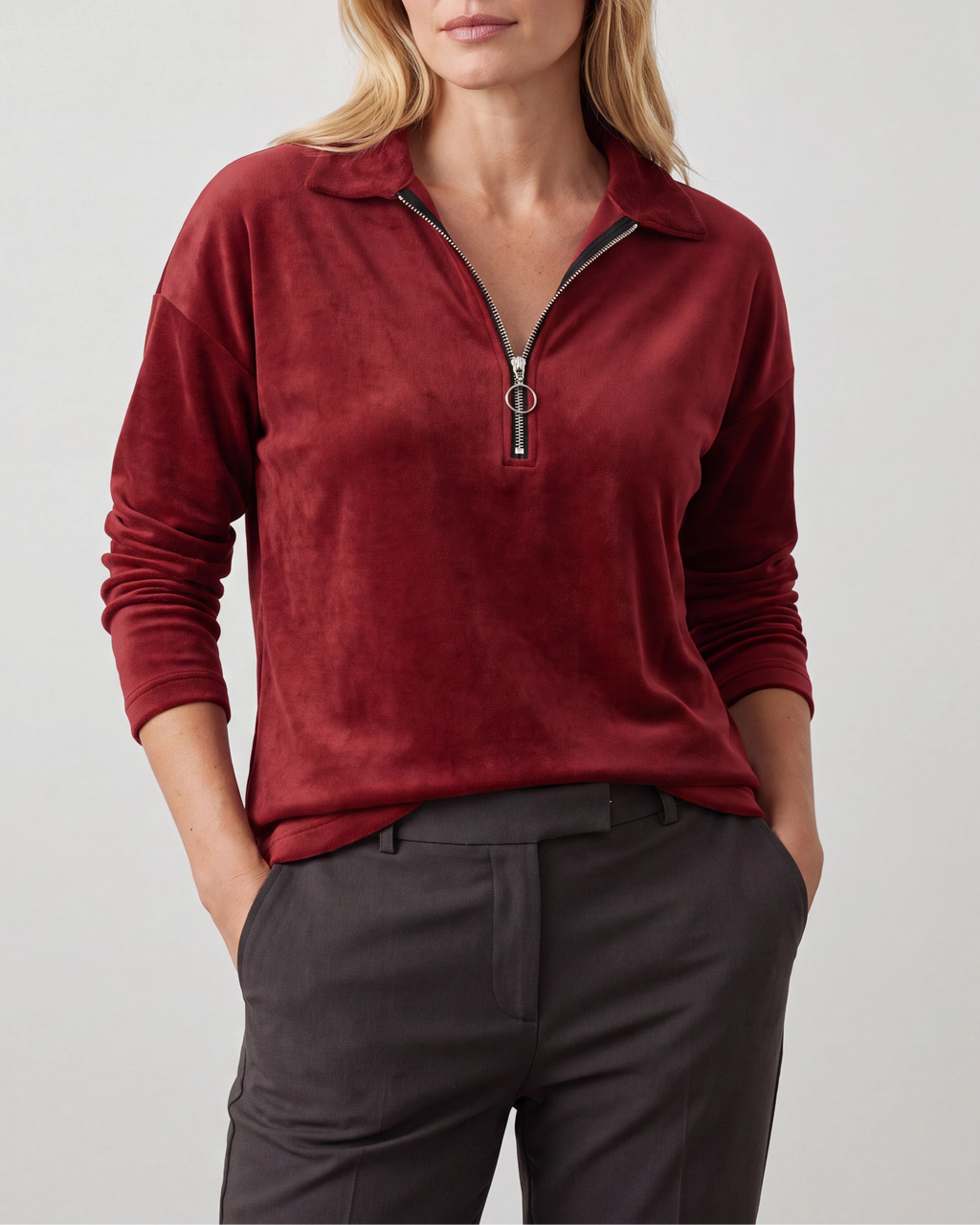 Women's Lightweight Quarter Zip Pullover | Collared Long Sleeve Jumper