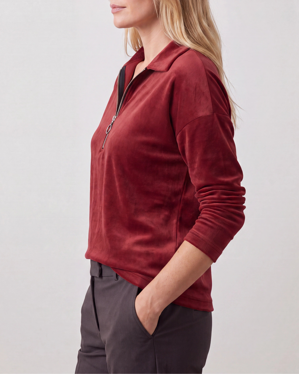 Women's Lightweight Quarter Zip Pullover | Collared Long Sleeve Jumper