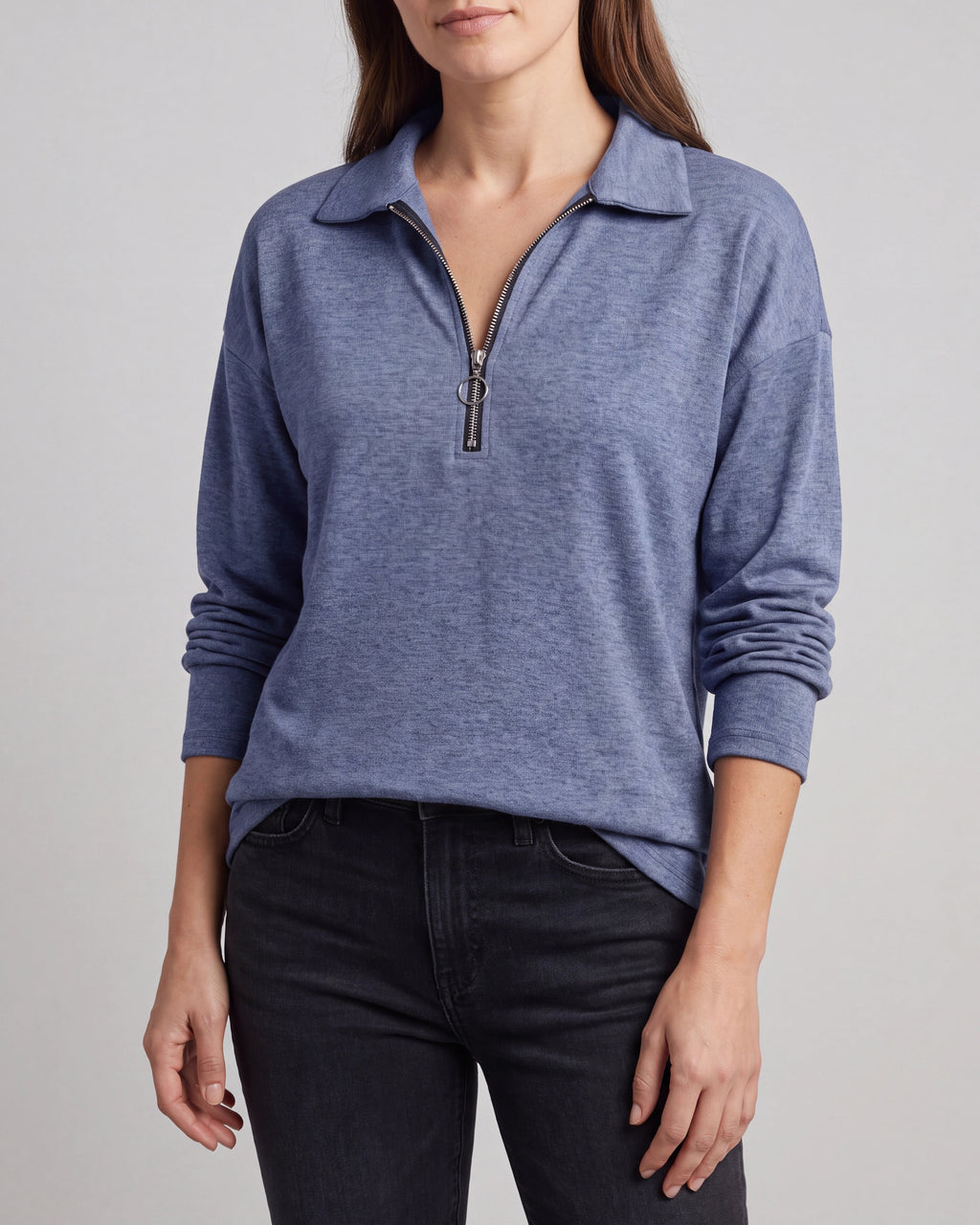 Women's Lightweight Quarter Zip Pullover | Collared Long Sleeve Jumper