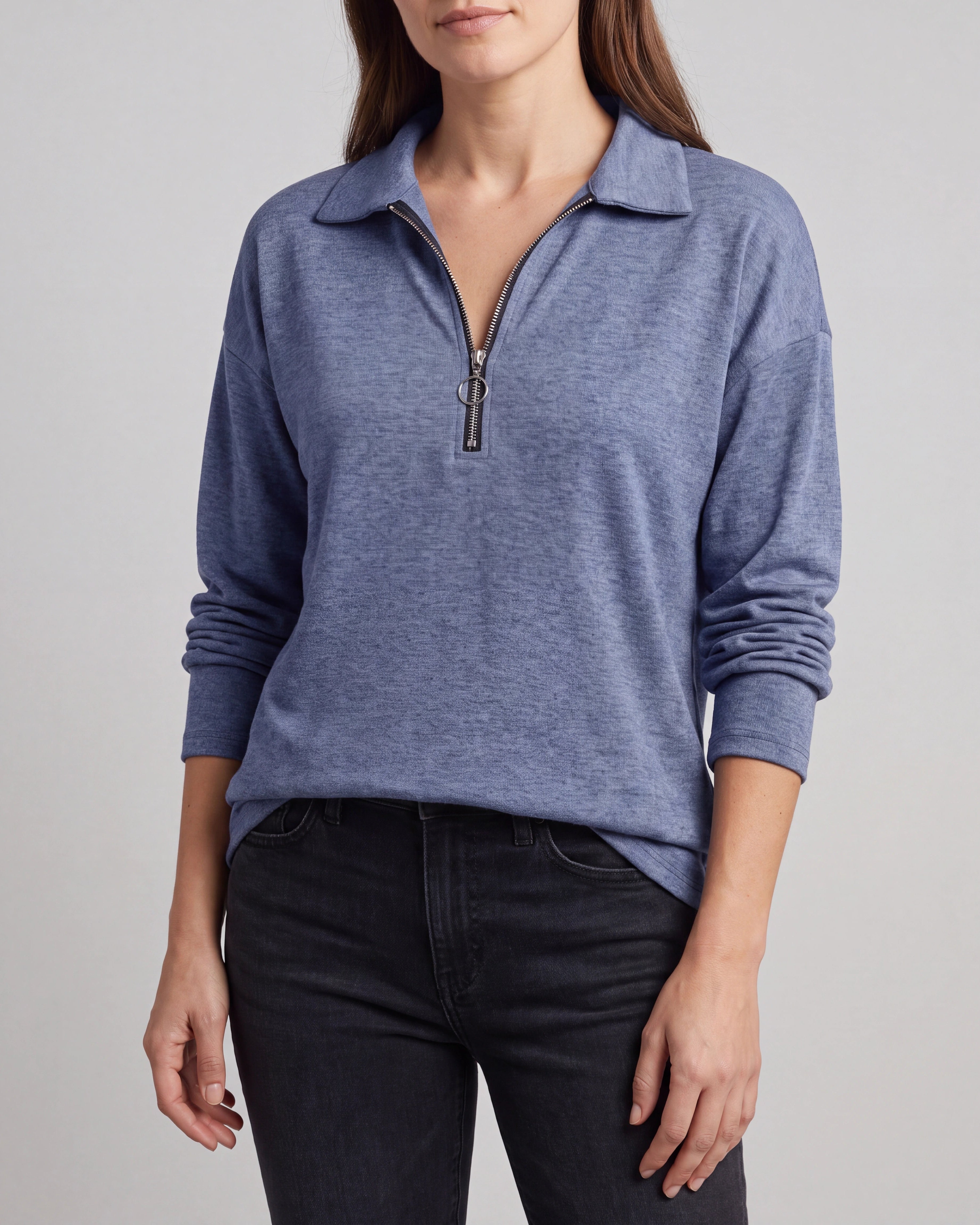 Women's Lightweight Quarter Zip Pullover | Collared Long Sleeve Jumper